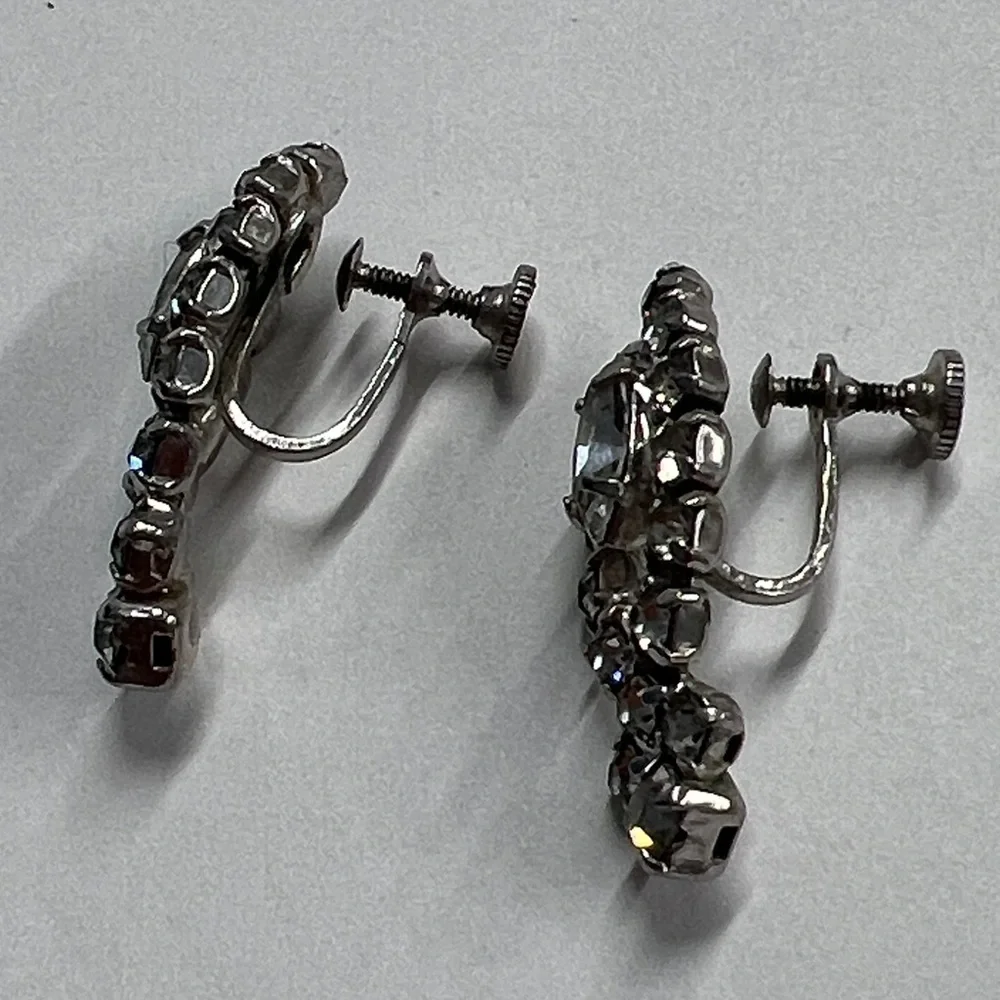 1960’s Vintage Crystal Marquis Shape With Other Crystal Screw Back Clip Earrings